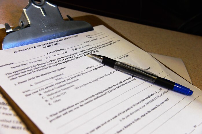 A pre-exam questionnaire is available for patients at the 341st Medical Operations Squadron personnel reliability assurance program clinic Jan. 30, 2017, at Malmstrom Air Force Base, Mont. The PRAP clinic is responsible for ensuring nuclear field defense Airmen are medically and personally cared for as much as possible. (U.S. Air Force photo/Airman 1st Class Magen M. Reeves)