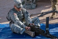 Army Reserve Sgt. First Class Fernando Terrazas, assigned to 2/364 Training Support Battalion, 5th Armored Brigade, assembles a M2 .50 Caliber machine gun during the Warrior Task and Battle Drill portion of the First Army Division West Best Warrior Competition at Fort Bliss, Texas, Jan. 20, 2017. The winner of the First Army level Best Warrior Competition will have a chance to compete in the U.S. Army’s Best Warrior Competition at Fort A.P. Hill, Virginia for the opportunity to be the Army's Best NCO and Soldier of the Year.
(U.S. Army photo by Sgt. Matthew S. Griffith/Released)