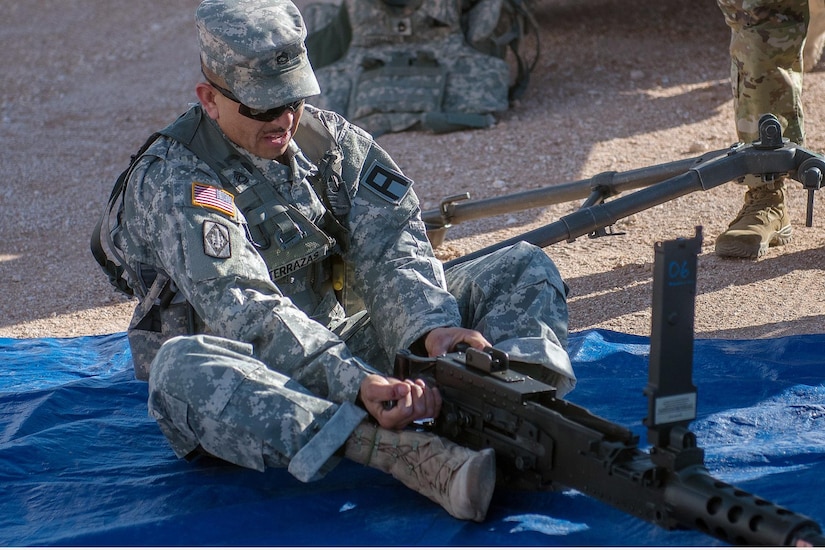 Army Reserve Sgt. First Class Fernando Terrazas, assigned to 2/364 Training Support Battalion, 5th Armored Brigade, assembles a M2 .50 Caliber machine gun during the Warrior Task and Battle Drill portion of the First Army Division West Best Warrior Competition at Fort Bliss, Texas, Jan. 20, 2017. The winner of the First Army level Best Warrior Competition will have a chance to compete in the U.S. Army’s Best Warrior Competition at Fort A.P. Hill, Virginia for the opportunity to be the Army's Best NCO and Soldier of the Year.
(U.S. Army photo by Sgt. Matthew S. Griffith/Released)