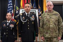 From left to right: Master Sgt. Irma Banks, 5th Armored Brigade; Army Reserve Sgt. First Class Fernando Terrazas, assigned to 2/364 Training Support Battalion, 5th Armored Brigade; and Command Sgt. Maj. Vernon Perry, Command Sergeant Major, 85th Support Command, pauses for a photo following the First Army Division West Best Warrior Competition held at Fort Bliss, Texas, Jan. 21, 2017. Terrazas will now move onto the First Army level BWC. The winner of the First Army level Best Warrior Competition will have a chance to compete in the U.S. Army’s Best Warrior Competition at Fort A.P. Hill, Virginia for the opportunity to be the Army's Best NCO and Soldier of the Year.
(U.S. Army photo by Sgt. Matthew S. Griffith/Released)