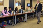 Clay Cole speaks to Sam Houston High School students as part of the San Antonio Job Shadow Day Feb. 2 at Joint Base San Antonio-Fort Sam Houston. Cole is the deputy to the commanding general of the Mission and Installation Contracting Command.