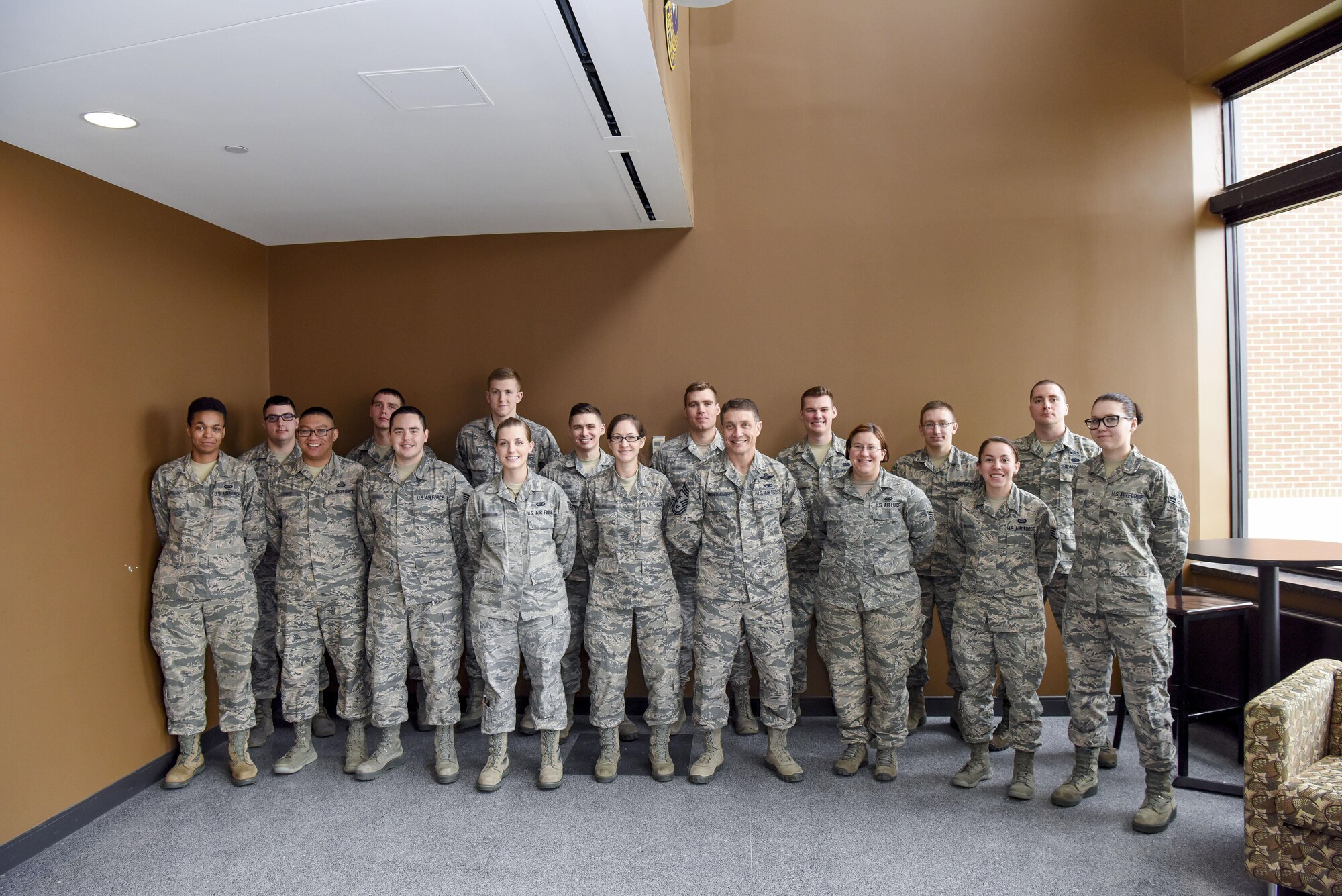 U.S. Air Force Chief Master Sgt. Joseph Montgomery, command chief, U.S. Air Forces Central Command, visited Airmen of the 497th Intelligence, Surveillance, and Reconnaissance Group at Joint Base Langley-Eustis, Jan. 16. During his visit, Montgomery experienced first-hand the processing, exploitation and dissemination capabilities the 497th ISRG (Distributed Ground Station-1) Airmen provide to the fight across the AFCENT area of responsibility. (U.S. Air Force photo by Tech. Sgt. Darnell T. Cannady)