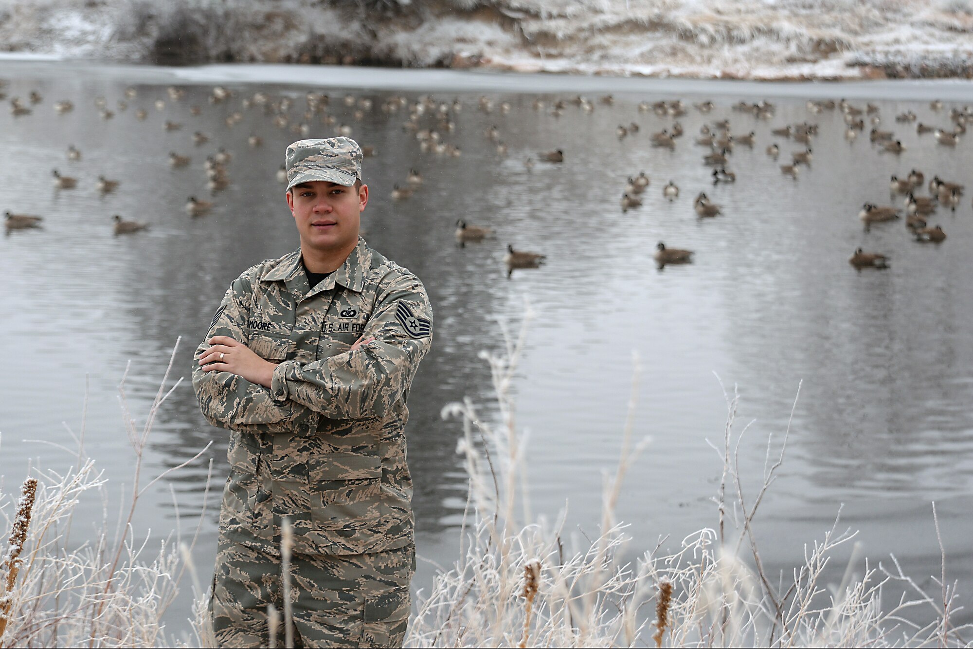 Staff Sgt. David Moore of the 306th Operations Support Squadron pulled a woman out of Kettle Lakes, Jan. 23, 2017,  after she had fallen through the ice covering the lake. The 306th OSS is at the U.S. Air Force Academy. (U.S. Air Force photo/Darcie Ibidapo)


