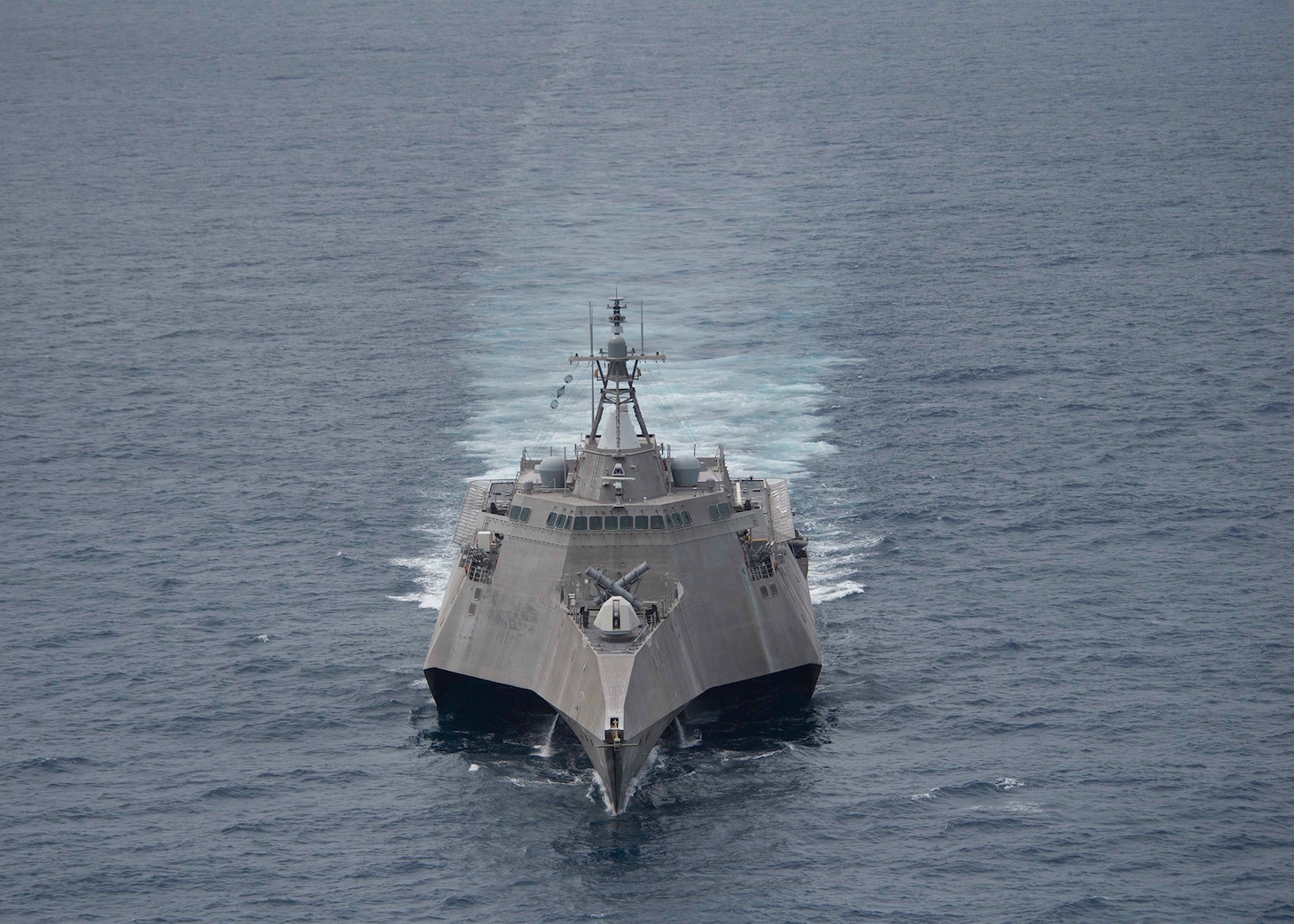 Littoral combat ship USS Coronado (LCS 4) steams independently during operations in the South China Sea, Feb. 1, 2017. Currently on a rotational deployment in the Indo-Asia-Pacific, Coronado is a fast and agile warship tailor-made to patrol the region's littorals and work hull-to-hull with partner navies, providing 7th Fleet with the flexible capabilities it needs now and in the future. 