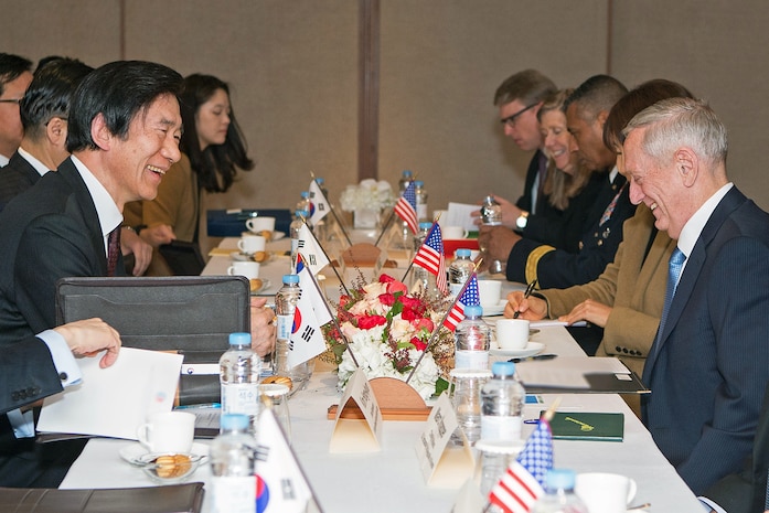 Defense Secretary Jim Mattis meets with Republic of Korea Minister of Foreign Affairs Yun Byung-se during a visit to Seoul, South Korea, Feb. 03, 2017.
