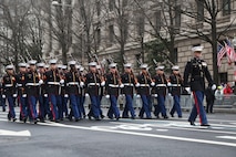 U.S. Marine Corps Honor Guard marches by Freedom Plaza along Pennsylvania Avenue, during the 58th Presidential Inauguration, Washington, D.C., Jan. 20, 2017. More than 5,000 military members from across all branches of the armed forces of the United States, including Reserve and National Guard components, provided ceremonial support and Defense Support of Civil Authorities during the inaugural period. (DoD photo by U.S. Army Sgt. Kalie Jones)