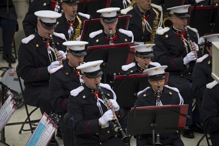 Memebrs with the U.S. Marine Band, President's Own, play Hail to the Chief during the 58th Presidential Inauguration at the U.S. Capitol Building, Washington, D.C., Jan. 20, 2017. More than 5,000 military members from across all branches of the armed forces of the United States, including Reserve and National Guard components, provided ceremonial support and Defense Support of Civil Authorities during the inaugural period. (DoD photo by U.S. Marine Corps Lance Cpl. Cristian L. Ricardo)