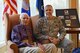 U.S. Air Force Maj. Gen. Thomas Bussiere, 8th Air Force commander, takes a photo with 93-year-old World War II veteran Raymond Odom during Odom’s dog tag presentation at Arbor Rose Assisted Living Facility in Farmerville, La., Feb. 2, 2017. Odom was assigned to the 8th Air Force during WWII, and was presented his dog tags that were misplaced in 1945. The dog tags, found in England, made their way across the pond to Barksdale Air Force Base to be presented to Odom during an 8th Air Force 75th Anniversary official ceremony. (U.S. Air Force photo by Senior Airman Erin Trower)