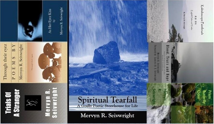 A photo collage image of Seivwright’s poetry book covers developed to launch his seventh book, “Spiritual Tearfall” in February 2015. He will perform a poetry presentation for the Black History Month luncheon at the Wright-Patterson Club Feb. 23 from 11 a.m. to 1 p.m. (Courtesy photo/Mervyn Seivwright)