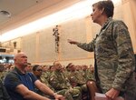 Air Force Gen. Lori Robinson (center), commander of United States Northern Command and North American Aerospace Defense Command, speaks to Soldiers and civilians during an Army North town hall Feb. 2 at the Fort Sam Houston Theatre on Joint Base San Antonio-Fort Sam Houston.