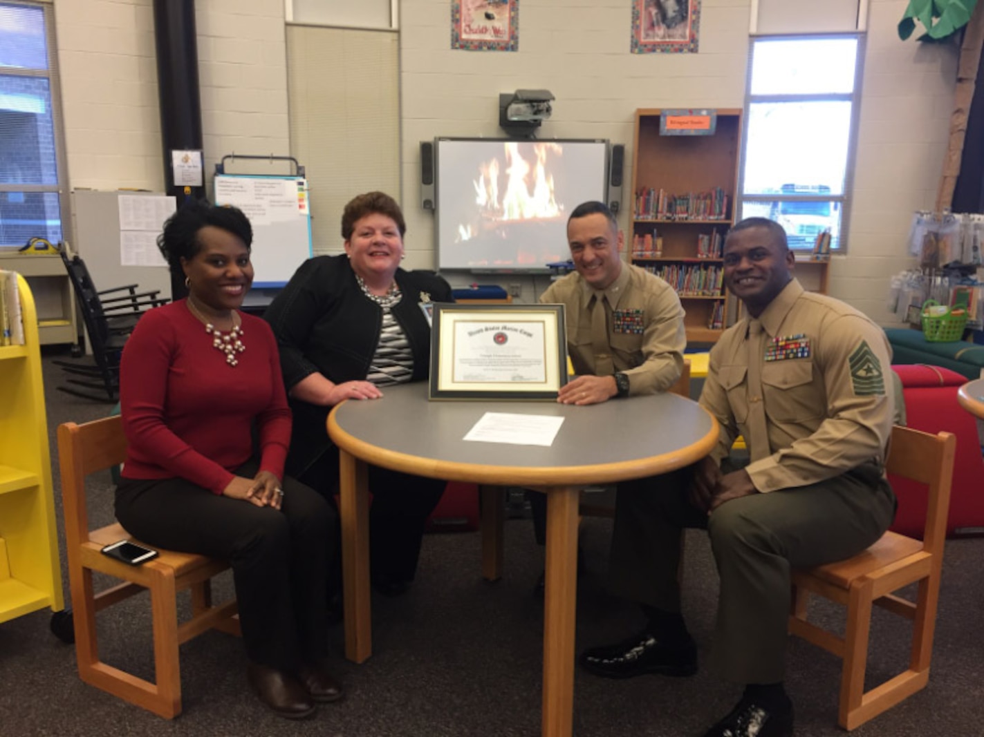 Col Murray and SgtMaj Williams kick off the Adopt-A-School Program at Triangle Elementary School.