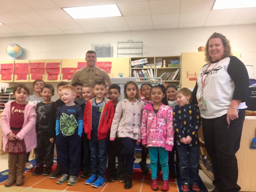 Capt Magyar at Triangle Elementary School with Ms. Rittenour's class.