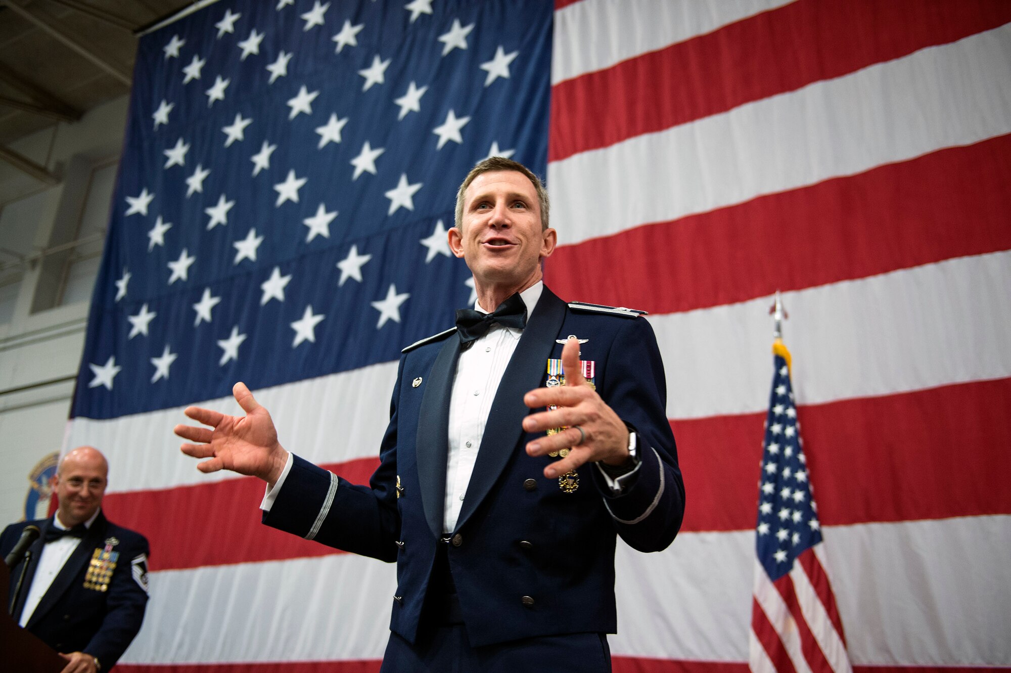 Col. Thomas Kunkel, 23d Wing commander, speaks during the 2016 Annual Awards Ceremony, Feb. 3, 2017, at Moody Air Force Base, Ga. Kunkel commended the award winners for their efforts and congratulated them for a job well done and encouraged all Airmen to strive towards being like their awarded counterparts. (U.S. Air Force photo by Airman 1st Class Greg Nash)