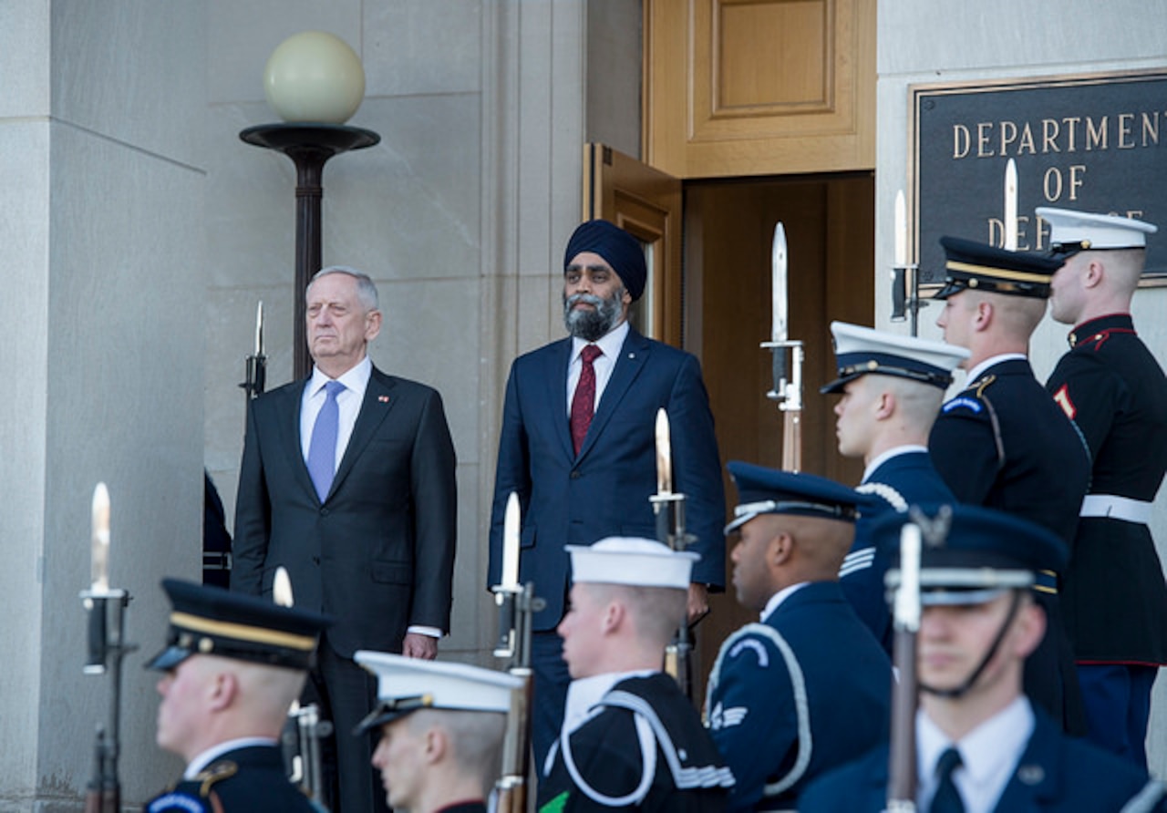 Defense Secretary Jim Mattis meets with Canada’s Minister of National Defense Harjit Sajjan at the Pentagon in Washington, D.C., Feb. 6, 2017. DoD photo by Air Force Tech. Sgt. Brigitte N. Brantley
