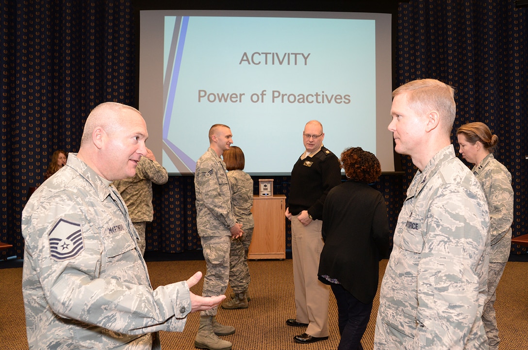 Air Force IMAs participate in an exercise during an IMA All Call Feb. 3 at the McNamara Headquarters Complex, Fort Belvoir, Va., The event was designed to help IMAs and their leaders understand the benefits and practices of the Air Force IMA program. 