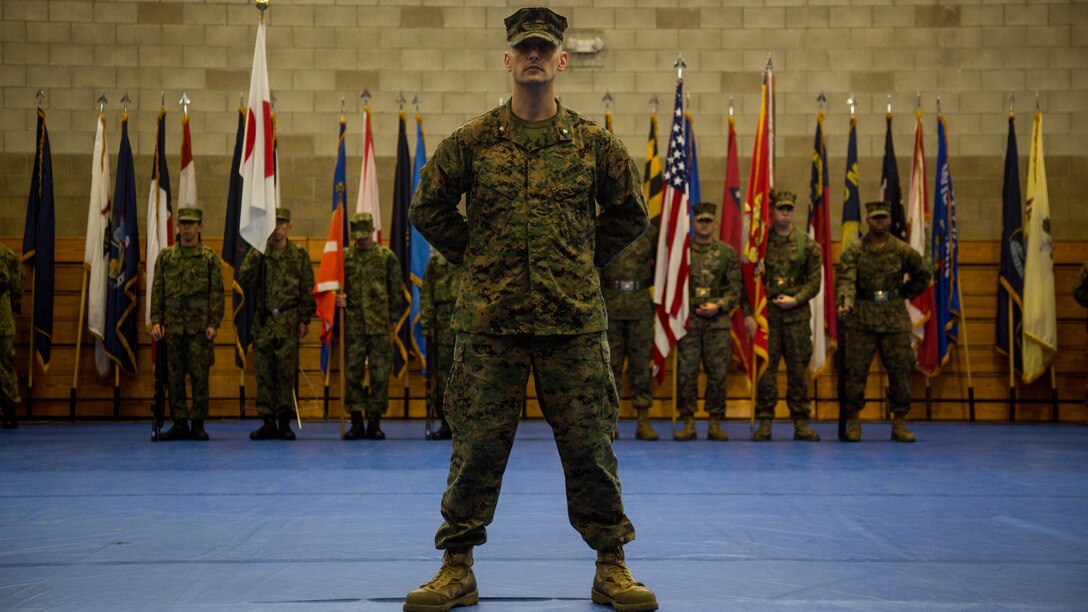 U.S. Marine Lt. Col. Louis Simon, executive officer of the 13th Marine Expeditionary Unit, acts as the commander of troops during the opening ceremony of Exercise Iron Fist 2017, at Marine Corps Base Camp Pendleton, California, Feb. 6, 2017. Iron Fist is an annual, bilateral training exercise where U.S. and Japanese service members train together and share techniques, tactics and procedures to improve their combined operational capabilities.