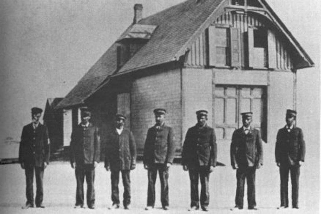 The all African American Life-Saving Service crew at Pea Island, N.C. For decades, the station served as a singular success story in a service with few other examples of racial progress. Photo courtesy Coast Guard Collection