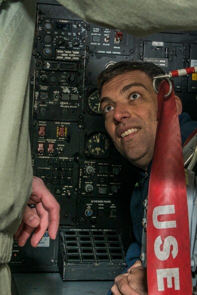 A member of the Young Presidents’ Organization (YPO) Louisiana Chapter sits in the navigator’s seat of an Air Force Reserve Command B-52H Stratofortress during a tour on Feb. 3, 2017, Barksdale Air Force Base, La. Members of the YPO Louisiana Chapter visited Barksdale to get a better understanding of the various jobs and leadership challenges experienced by Airmen during day-to-day operations. (U.S. Air Force photo by Master Sgt. Greg Steele/Released)