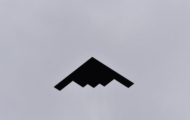 A B-2 Spirit flies over Barksdale Air Force Base, La., during a retreat ceremony in honor of the 8th Air Force’s 75th anniversary Feb. 2, 2017. The 8th Air Force, headquartered at Barksdale AFB, hosted a variety of events throughout the week to honor and commemorate its 75th anniversary. (U.S. Air Force photo by Senior Airman Erin Trower) 