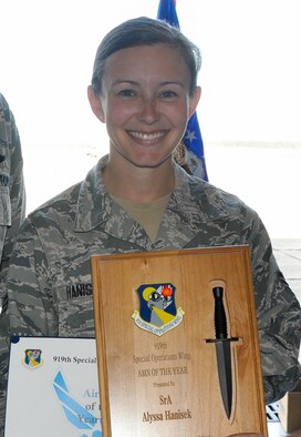 Congratulations to Senior Airman Alyssa Hanisek, 5th Special Operations Squadron, on being selected as the 919th Special Operations Wing’s Airman of the Year.  (U.S. Air Force photo/Dan Neely)