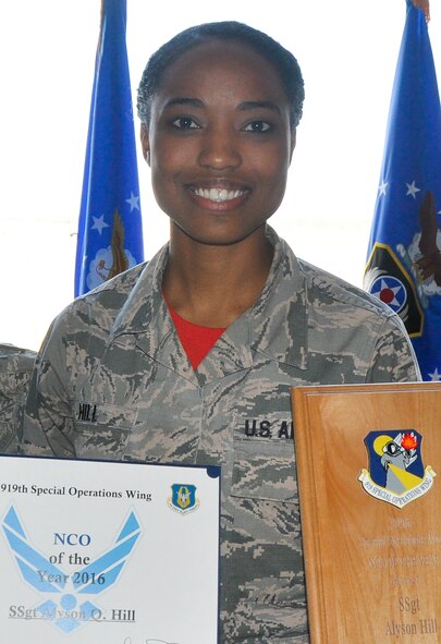 Congratulations to Staff Sgt. Alyson Hill, 919th Special Operations Aircraft Maintenance Squadron, on being selected as the 919th Special Operations Wing’s NCO of the Year.  (U.S. Air Force photo/Dan Neely)