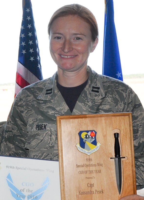 Congratulations to Capt. Kassandra Pesek, 919th Special Operations Wing, on being selected as the Wing’s CGO of the Year.  (U.S. Air Force photo/Dan Neely)