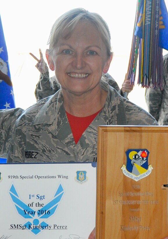 Congratulations to Senior Master Sgt. Kimberly Perez, 2nd Special Operations Squadron, on being selected as the Wing’s First Sergeant of the Year.  (U.S. Air Force photo/Dan Neely)
