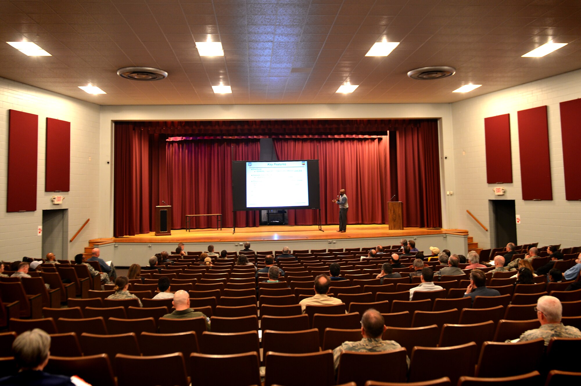 Team Shaw members attend a Civilian Appraisal System brief at Shaw Air Force Base, S.C., Feb. 7, 2017. Civilian employees assigned to Shaw were briefed on the “New Beginnings” appraisal system which begins April 1. The system will be comprised of a five-three-one rating system as opposed to the current pass or fail rating system. (U.S. Air Force photo by Airman 1st Class Christopher Maldonado)