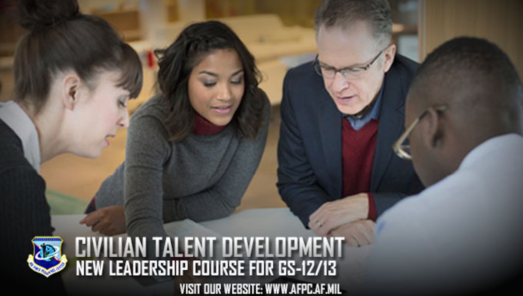 A newly implemented initiative now provides a leadership development course specifically targeted to GS-12 and GS-13 level employees in order to develop and retain today’s talent and build the Total Force of tomorrow. (U.S. Air Force graphic by Kat Bailey)