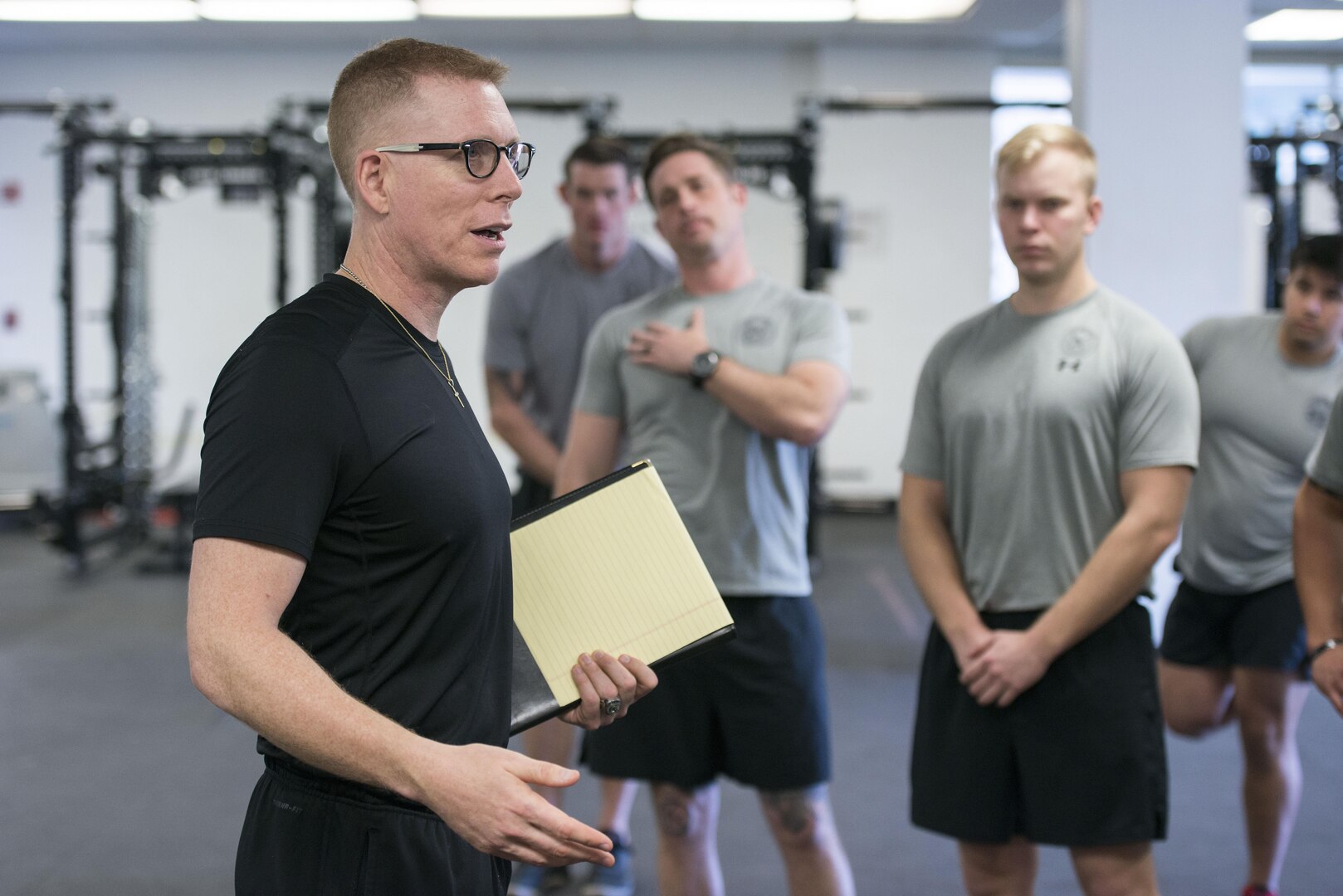 Tim “Red” Wakeham, Michigan State University strength and conditioning coach, speaks to Tactical Air Control Party instructors about Kinesiology and helped refined their training program at Joint Base San Antonio-Lackland Medina Annex Feb. 1, 2017. Kinesiology is the scientific study of human movement.