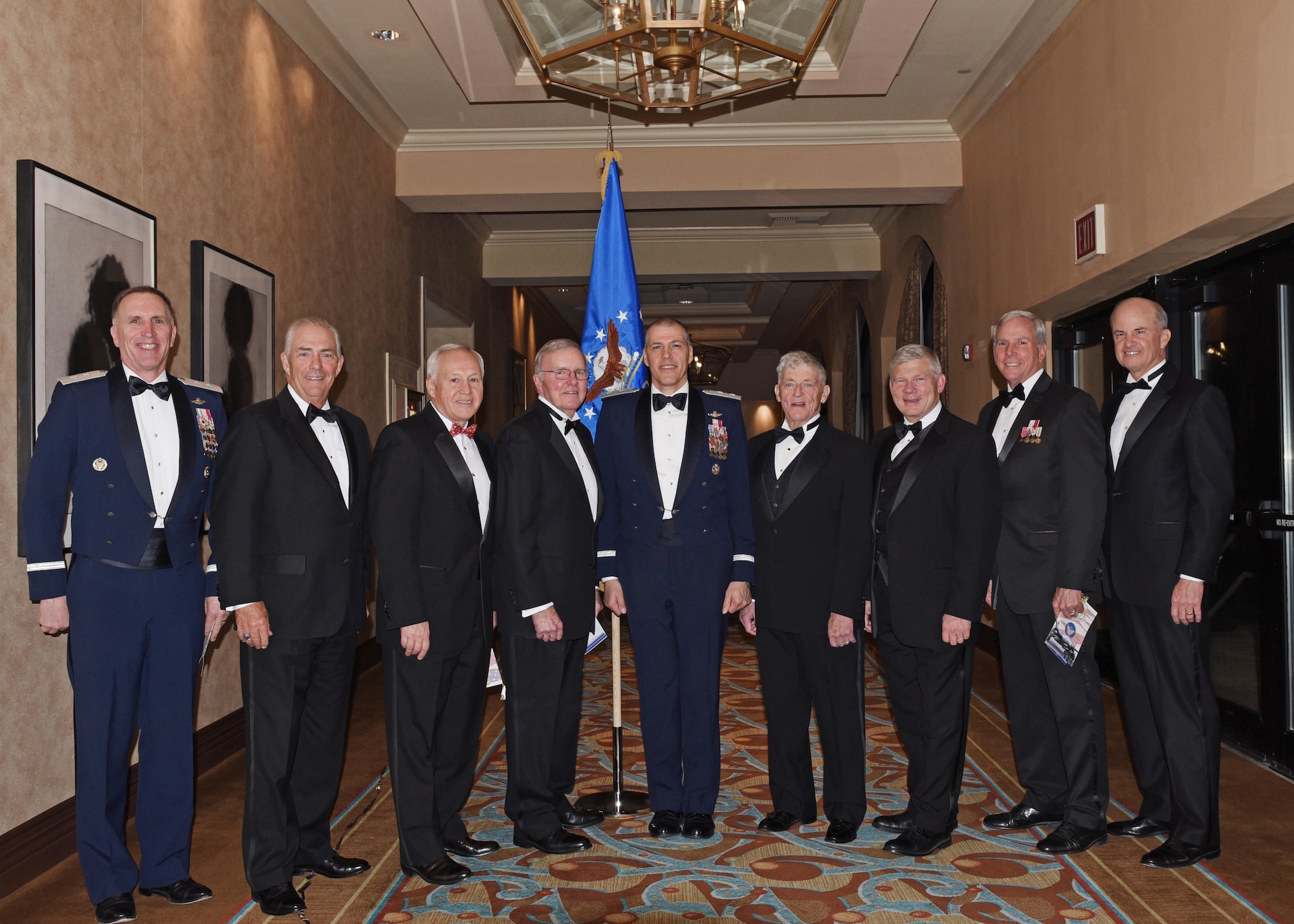 U.S. Air Force Maj. Gen. Thomas Bussiere, 8th Air Force commander, stands with former 8th AF commanders at a gala hosted by a local support organization at Sam's Town
Hotel and Casino in Shreveport, La., Feb. 3, 2017. Former and present bomber Airmen from across the country celebrated the anniversary by partaking in various events to honor the past, present and future Airmen of the "Mighty Eighth." (U.S. Air Force photo by Senior Airman Erin Trower)
