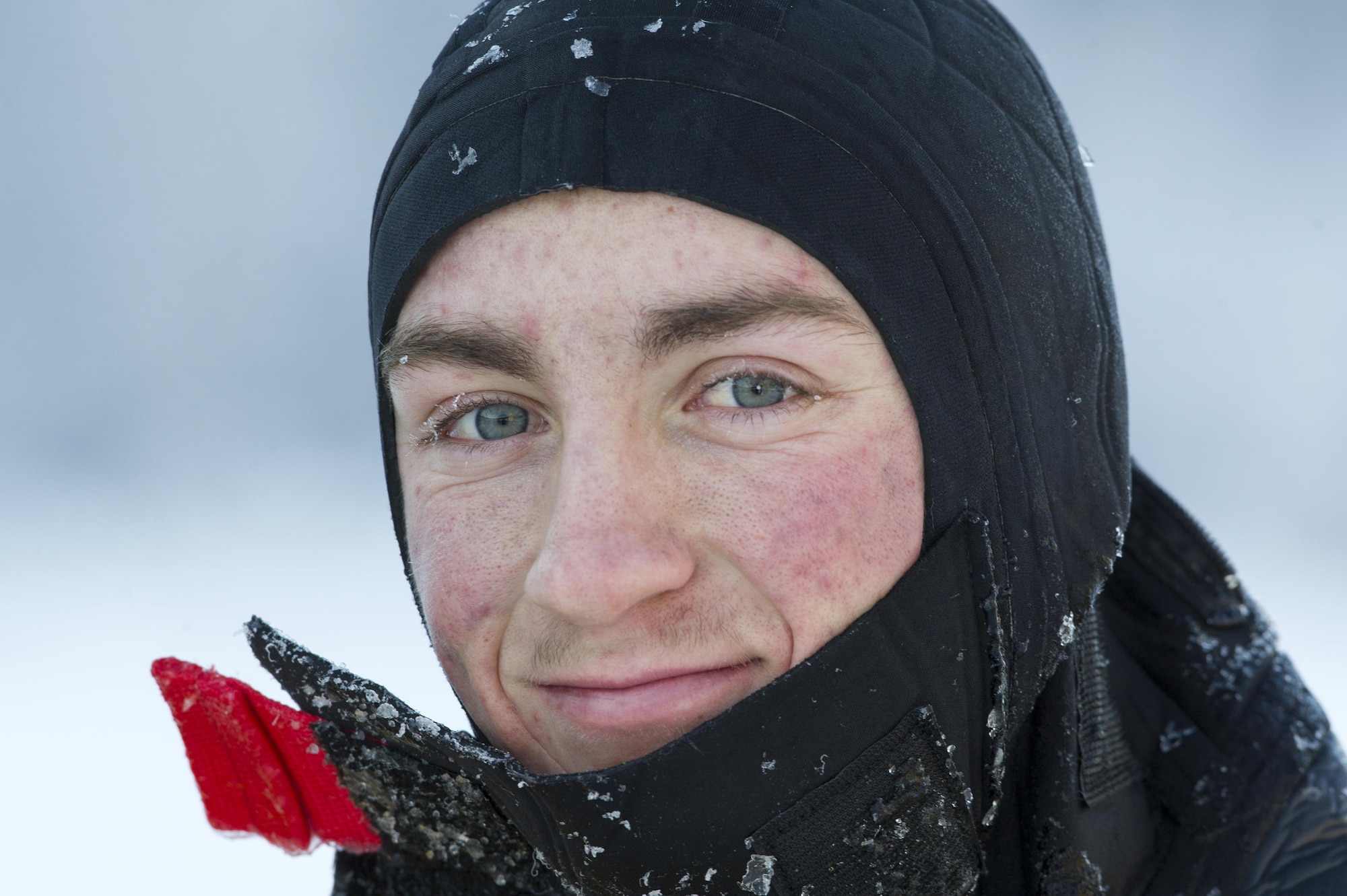 U.S. Air Force Airman 1st Class Joseph Humphrey, a fire protection specialist assigned to the 673rd Civil Engineer Squadron, pauses for a portrait while conducting ice water rescue training at Joint Base Elmendorf-Richardson, Alaska Feb. 4, 2017. The training taught the JBER firefighters self-rescue techniques, victim recovery, and certified them as ice water rescue technicians. Humphrey is a native of Ridgecrest, Calif. (U.S. Air Force photo/Alejandro Pena)
