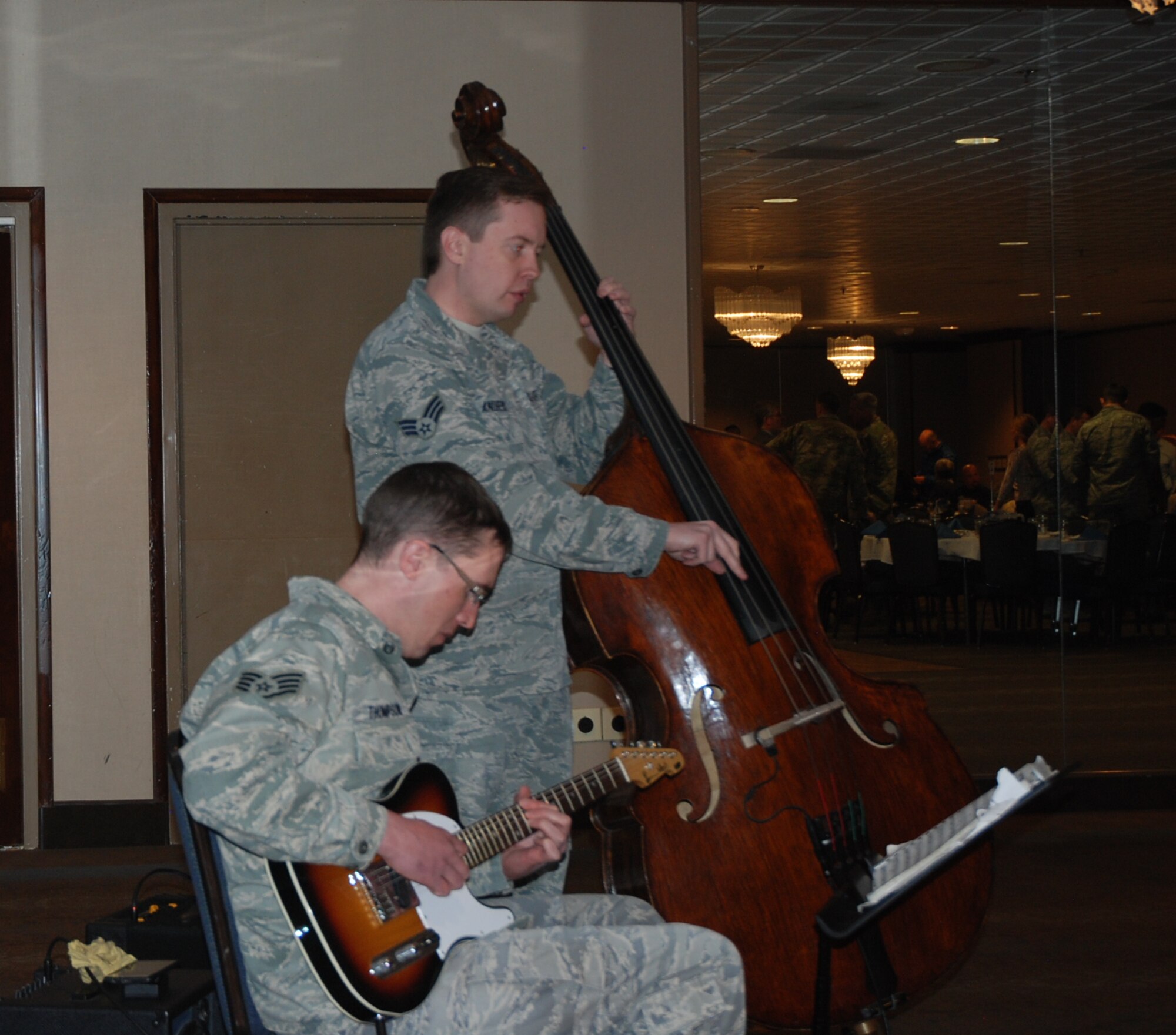 PETERSON AIR FORCE BASE, Colo. – Members of the Air Force ensemble Wild Blue Country perform during the social portion of the National Prayer Luncheon at Peterson Air Force Base, Feb. 2, 2017. (U.S. Air Force photo by Dave Smith)