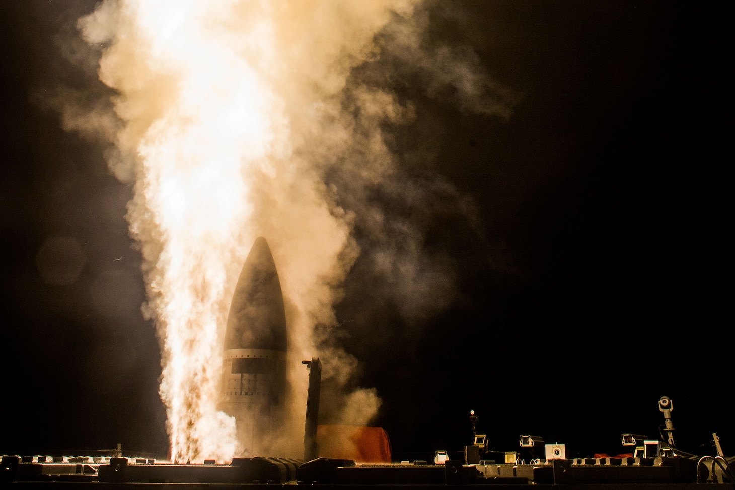 A Standard Missile-3 (SM-3) Block IIA is launched from the guided-missile destroyer USS John Paul Jones (DDG 53) during a flight test off Hawaii resulting in the first intercept of a ballistic missile target by the SM-3IIA, which is being developed cooperatively by the U.S. and Japan, Feb. 3, 2017. This test also marks the first time an SM-3IIA was launched from an Aegis ship and the first intercept engagement using the Aegis Baseline 9.C2 (BMD 5.1) weapon system.