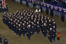 Members of the U.S. Marine Corps march along Pennsylvania Avenue during the inaugural parade in Washington, D.C., Jan. 20, 2017. More than 5,000 military members across from all branches of the armed forces of the United States, including Reserve and National Guard components, provided ceremonial support and Defense Support of Civil Authorities during the inaugural period. (DoD photo by U.S. Air Force Staff Sgt. Logan Carlson)