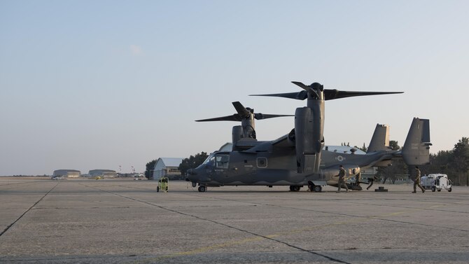 U.S. special-mission aviators assigned to the 7th Special Operations Squadron approach a CV-22 Osprey to perform pre-flight checks Jan. 30, 2017, on Zadar Air Base, Croatia. More than 50 Airmen from the 352d Special Operations Wing deployed to the site to support and conduct mission-essential proficiency training at Croatia’s Multi-national Aviation Training Center. (U.S. Air Force photo/1st Lt. Chris Sullivan)