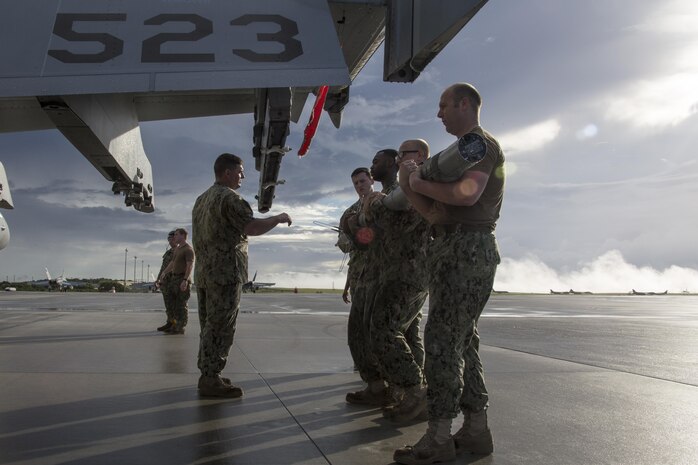 U.S. Navy Sailors with Electronic Attack Squadron (VAQ) 135 performed maintenance on E/A-18G Growlers at Andersen Air Force Base, Guam, to support exercise Cope North, which is scheduled for Feb. 8 – March 8, 2017. The maintenance performed by the Sailors allows the pilots to continue operating their aircraft and participating in the exercise. (U.S. Marine Corps photos by Cpl. Nathan Wicks)