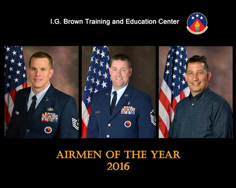 Tech. Sgt. Joseph Hunter, NCO of the year, Master Sgt. Jason Miller, senior NCO of the year, and David Barlow, civillian of the year, were recognized for their outstanding service in 2016 at the I.G. Brown Training and Education Center in Louisville, Tenn. (U.S. Air National Guard file photo illustration)