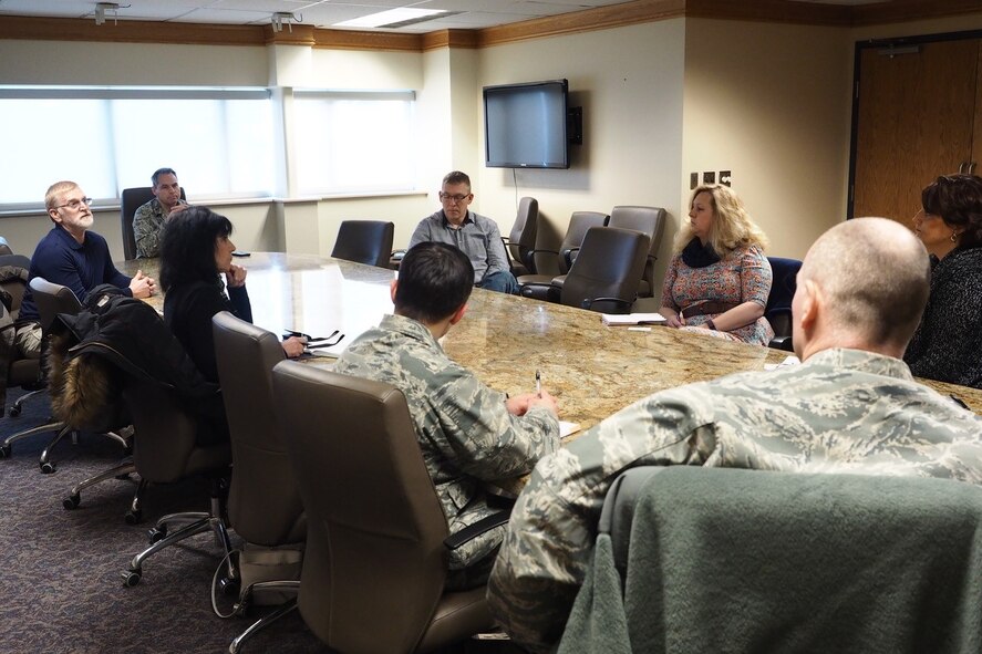 Beyond the Yellow Ribbon and Resiliency Team members meet Feb. 3 at the 934th Airlift Wing to develop plans for reaching out to build stronger community relationships benefitting 934 AW Airmen.