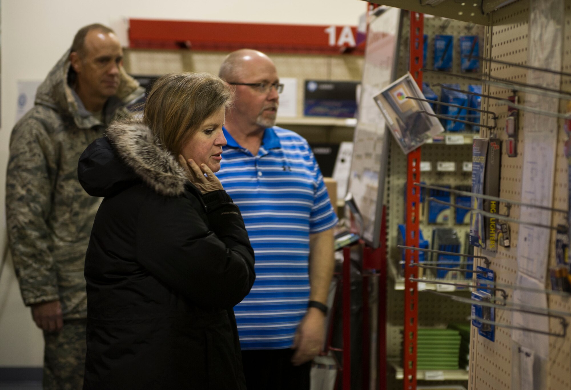 Ms. Kristin K. French, Principal Deputy to the Assistant Secretary of Defense for Logistics and Materiel Readiness, visits the base supply center at Minot Air Force Base, N.D., Feb. 7, 2017. During her visit, French toured both 5th Bomb Wing and 91st Missile Wing facilities. (U.S. Air Force photo by Senior Airman Apryl Hall)