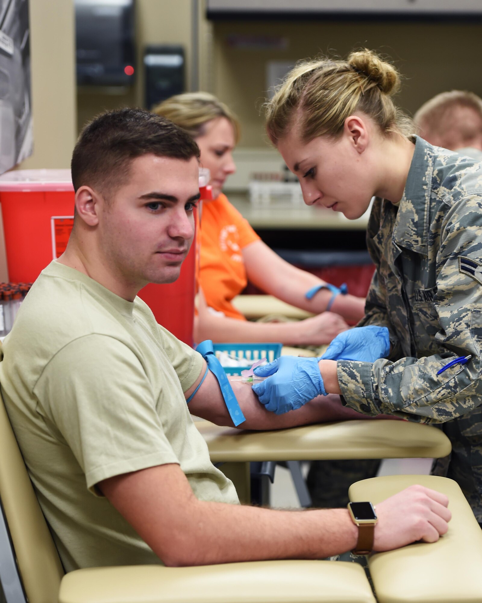 U.S. Air Force airmen from the 133rd Airlift Wing process through the 133rd Medical Group’s clinic in St. Paul, Minn., Jan. 21, 2017. The airmen are preparing to deploy and are receiving the necessary immunizations, updating any dental or optical requirements, and visiting with base doctors as needed. 
(U.S. Air National Guard photo by Tech. Sgt. Austen R. Adriaens/ Released)