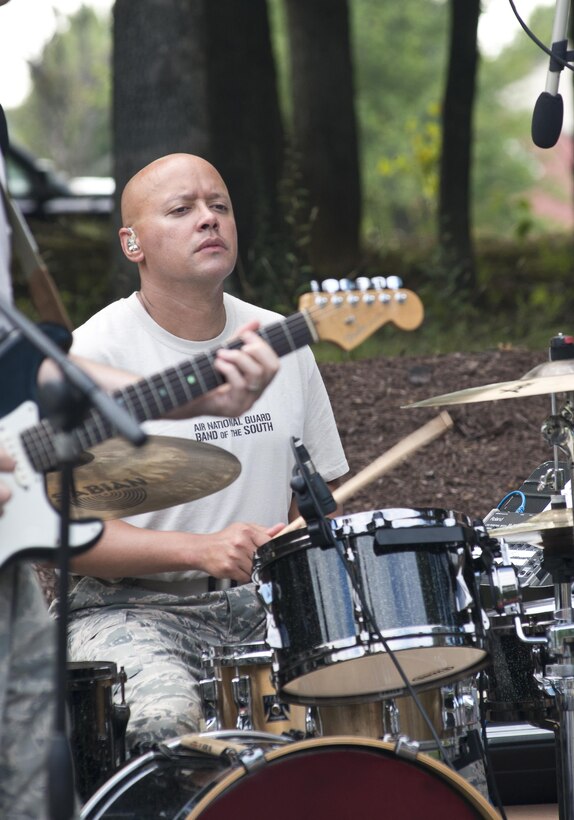 The Air National Guard Band of the South rocks out at the ANG Command Chief's Barbecue during Focus on the Force Week on Joint Base Andrews, Md., August 4, 2016. Focus on the Force Week is a series of events highlighting the importance of professional development for Airmen at all levels and celebrating the accomplishments of the enlisted corps. (U.S. Air National Guard photo by Staff Sgt. John Hillier)