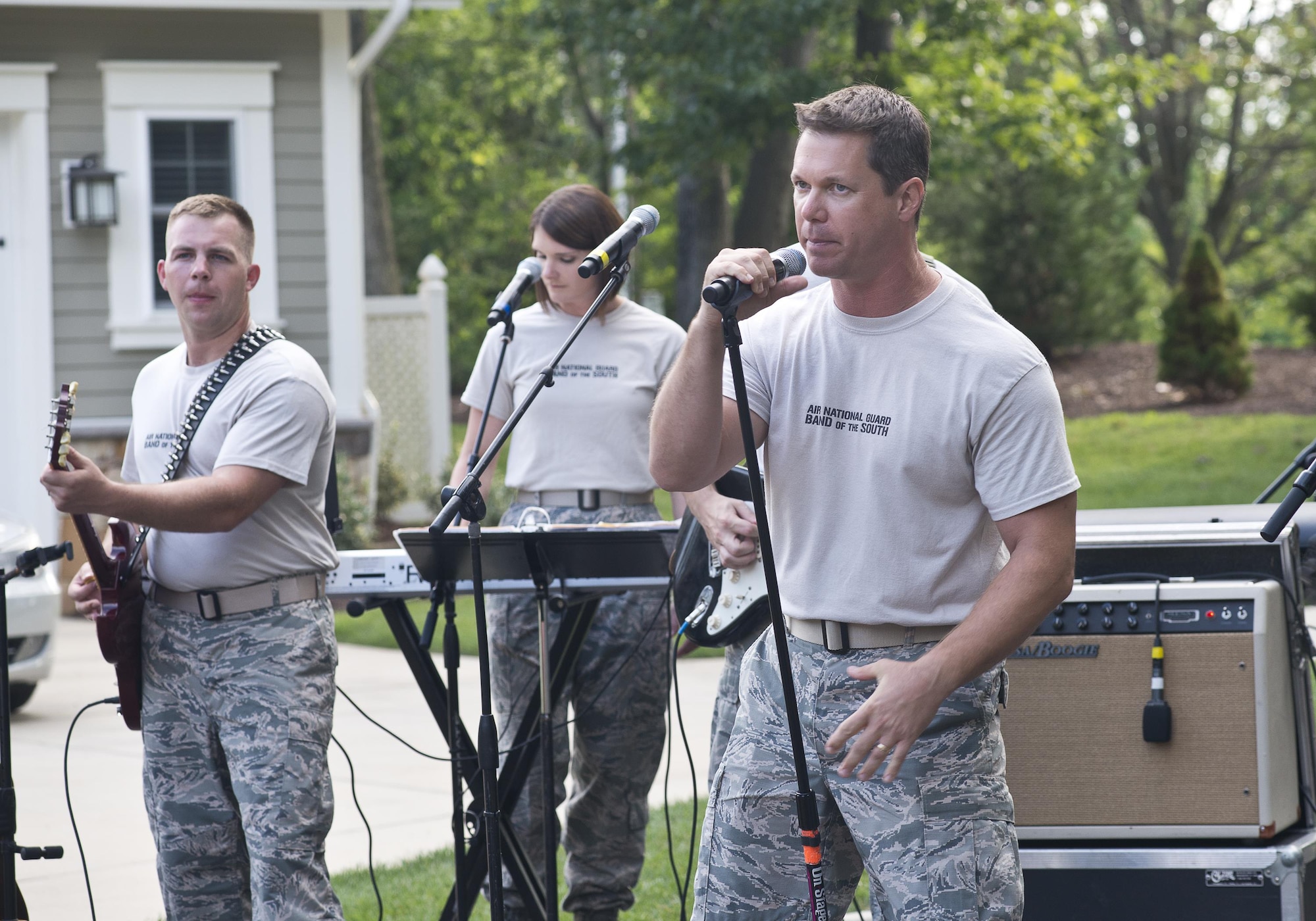 The Air National Guard Band of the South rocks out at the ANG Command Chief's Barbecue during Focus on the Force Week on Joint Base Andrews, Md., August 4, 2016. Focus on the Force Week is a series of events highlighting the importance of professional development for Airmen at all levels and celebrating the accomplishments of the enlisted corps. (U.S. Air National Guard photo by Staff Sgt. John Hillier)