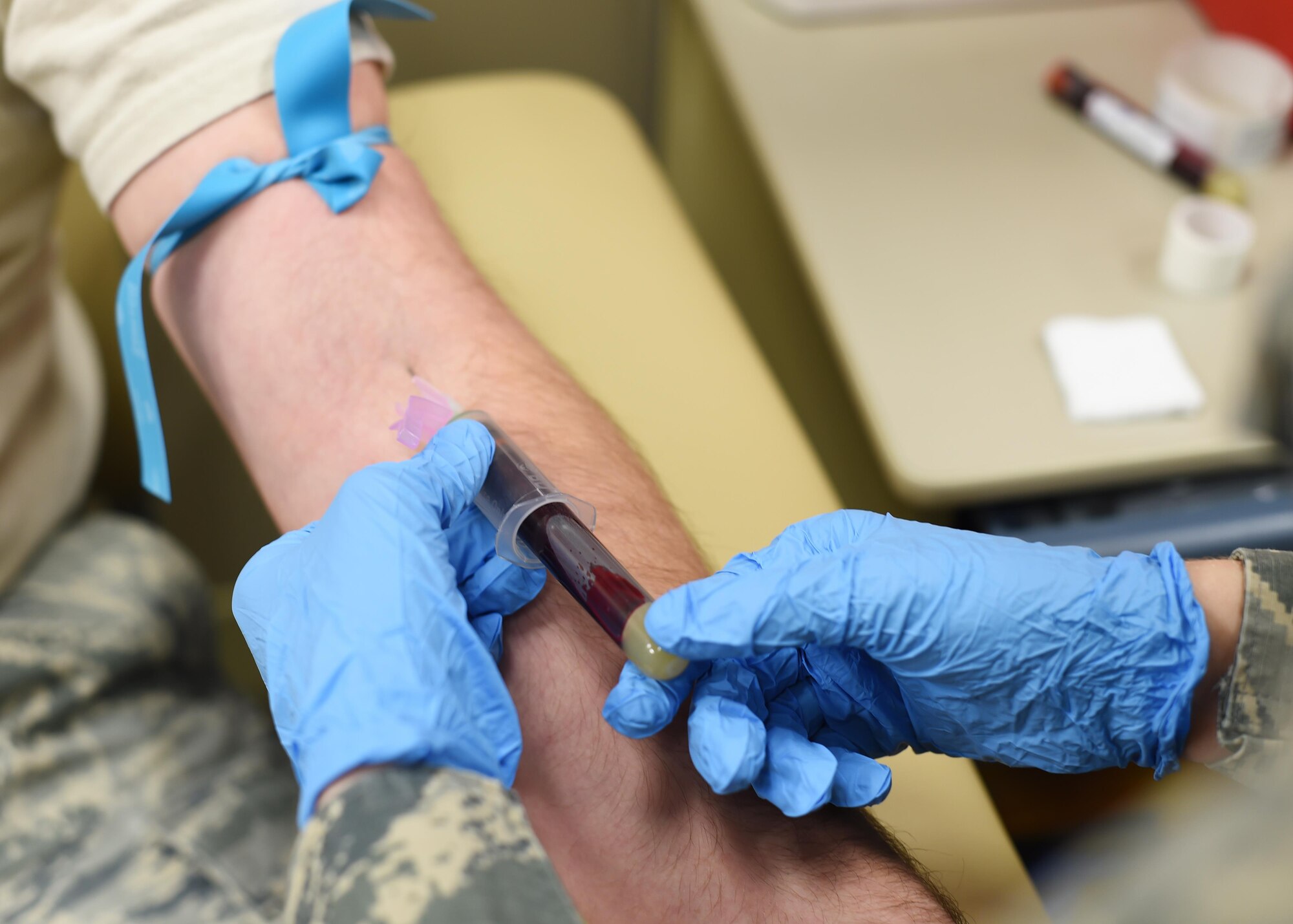 U.S. Air Force airmen from the 133rd Airlift Wing process through the 133rd Medical Group’s clinic in St. Paul, Minn., Jan. 21, 2017. The airmen are preparing to deploy and are receiving the necessary immunizations, updating any dental or optical requirements, and visiting with base doctors as needed. 
(U.S. Air National Guard photo by Tech. Sgt. Austen R. Adriaens/ Released)