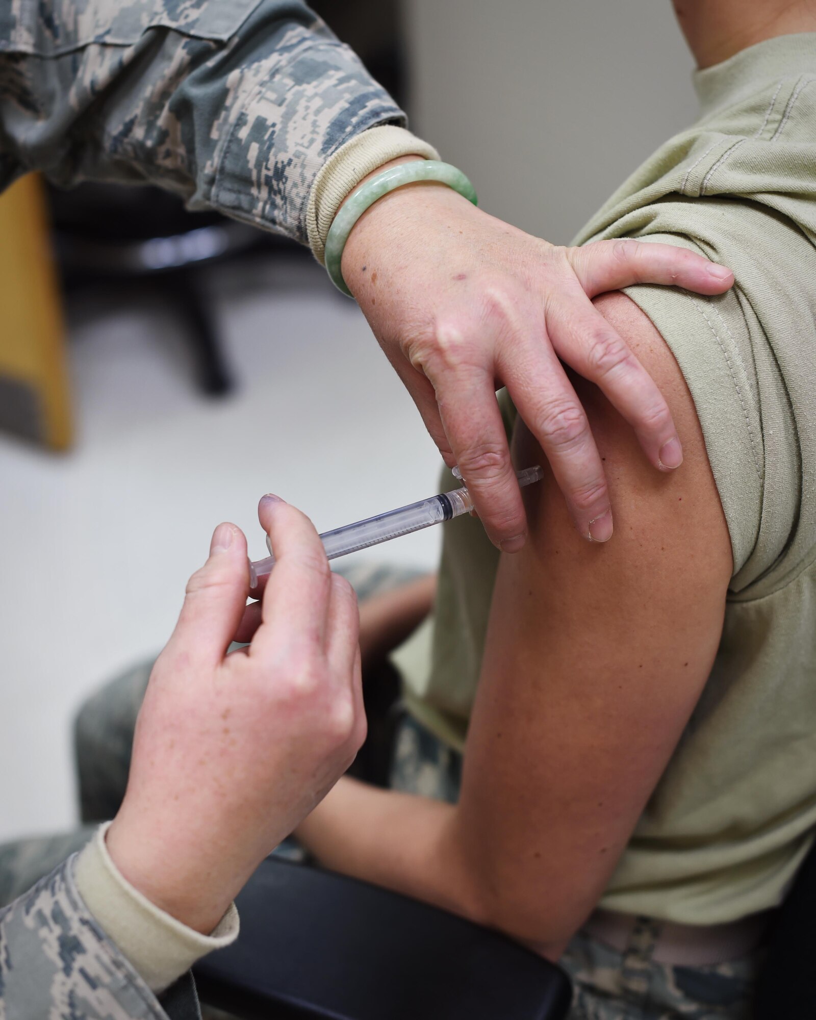 U.S. Air Force airmen from the 133rd Airlift Wing process through the 133rd Medical Group’s clinic in St. Paul, Minn., Jan. 21, 2017. The airmen are preparing to deploy and are receiving the necessary immunizations, updating any dental or optical requirements, and visiting with base doctors as needed. 
(U.S. Air National Guard photo by Tech. Sgt. Austen R. Adriaens/ Released)