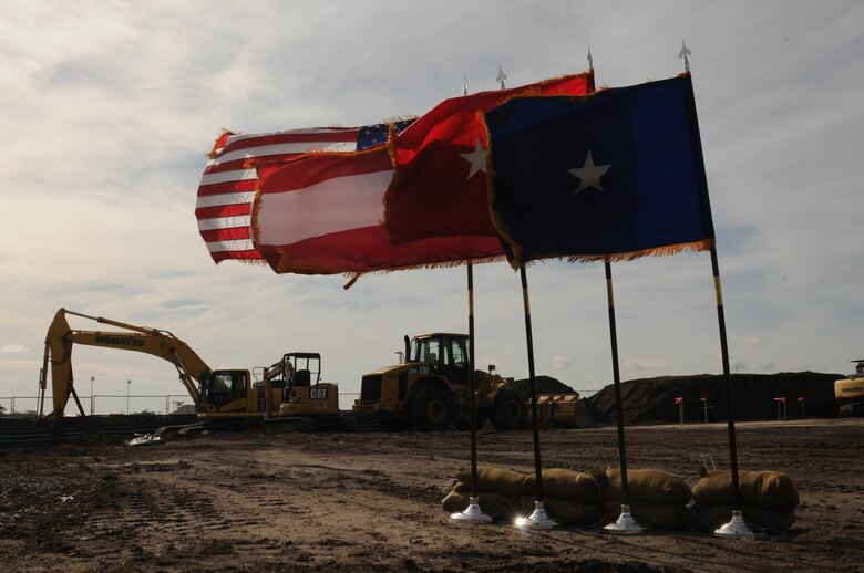 The 165th Airlift Wing hosted a ground breaking ceremony for the new Squadron Operations building near the flight line Jan. 4, 2017. (U.S. Air National Guard photo by Tech. Sgt. Amber Williams)
