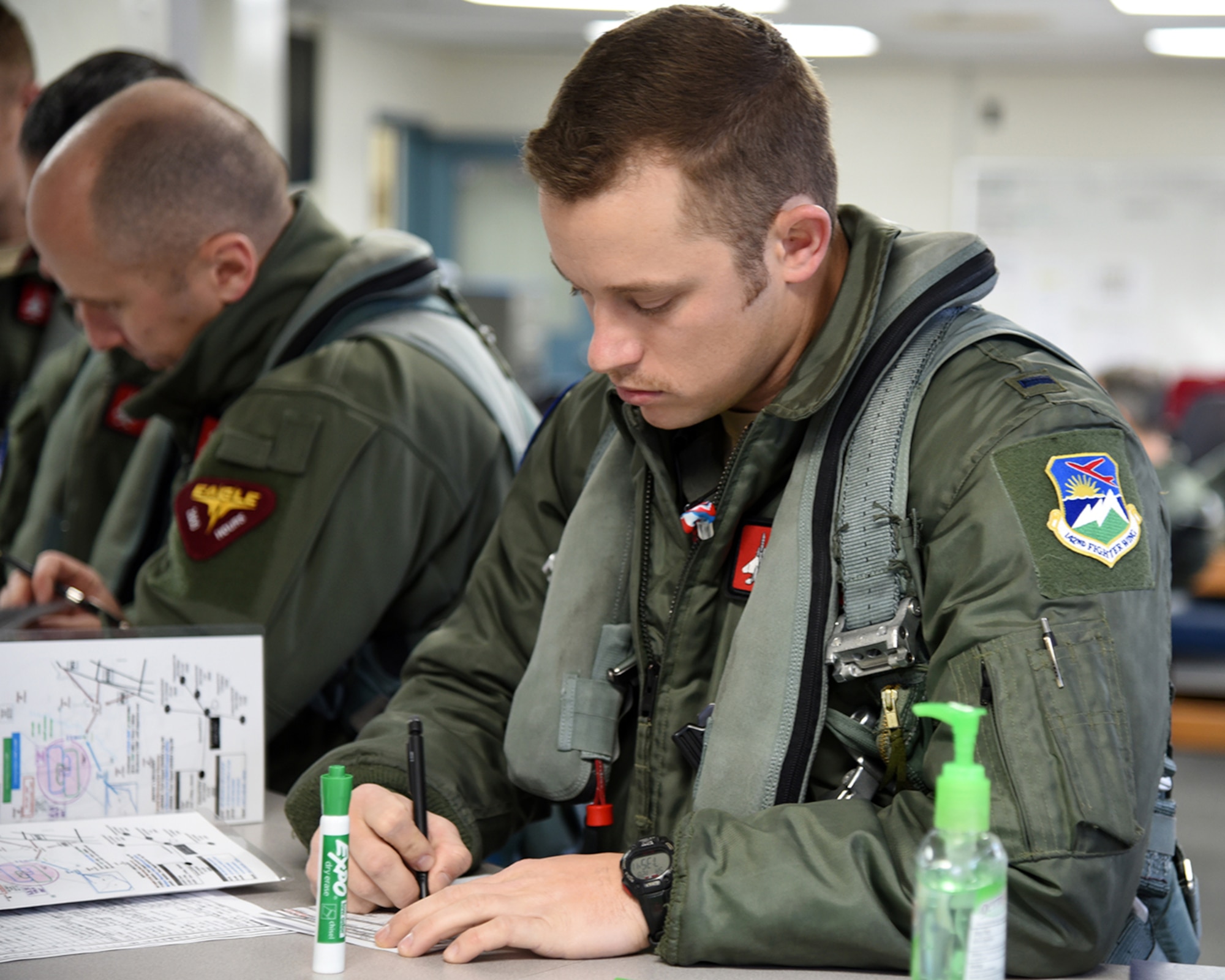 Pilots from the 123rd Fighter Squadron, prepare for a training mission from the Air Dominance Center, Savannah Ga., Jan. 28, 2017.  (U.S. Air National Guard photo by Senior Master Sgt. Shelly Davison, 142nd Fighter Wing Public Affairs)