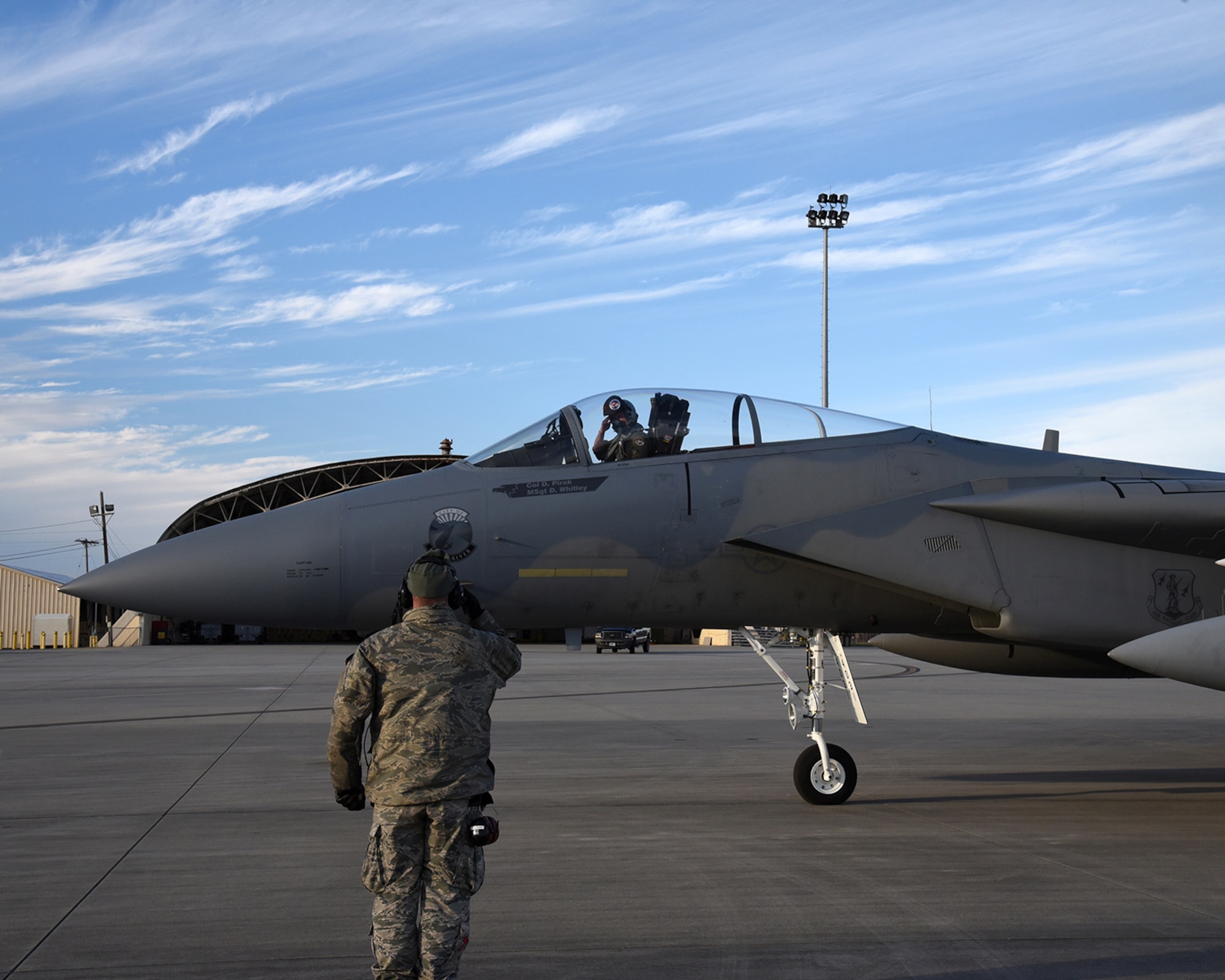 F-15 Eagles assigned to the 142nd Fighter Wing taxi for a training mission from the Air Dominance Center, Savannah Ga., Jan. 28, 2017.  (U.S. Air National Guard photo by Senior Master Sgt. Shelly Davison, 142nd Fighter Wing Public Affairs)