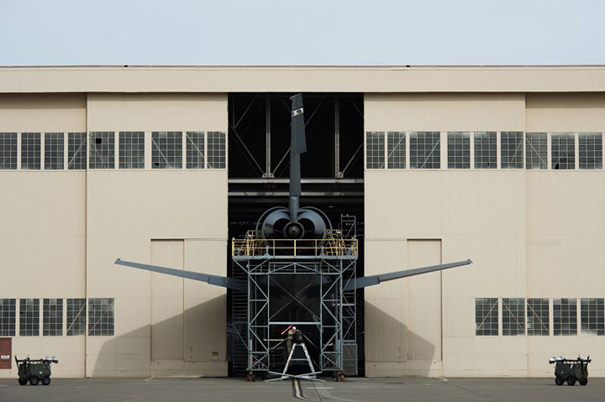 Airman 1st Class Andrew Dashler, 60th Maintenance Squadron KC-10 crew chief, works on the boom of an aircraft undergoing periodic checks and maintenance at Travis Air Force Base, Calif., during the week of Feb. 7, 2017. Airmen from the 60th Maintenance Group are working alongside hundreds of Citizen Airmen from the 349th Maintenance Group to take part in Wrench Week 2017. The event offers opportunities for reservists to accomplish ancillary training, upgrade training and gain practical experience necessary to sharpen their primary job skills. (U.S. Air Force photo/Ken Wright)