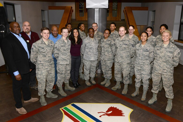 Members of the 354th Force Support Squadron (FSS) military personnel section pose for a group photo Jan. 25, 2017, at Eielson Air Force Base, Alaska. The 354th FSS personnel section is lead by Kevin Alexander, left, who acquired the position after retiring from 28 years active duty service in the Air Force. (U.S. Air Force photo by Airman Eric M. Fisher)